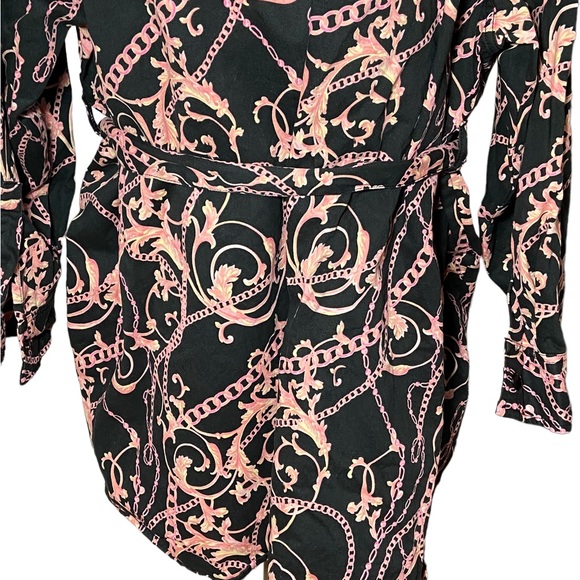 ASOS Design Curve Belted Twill Mini Swing Shirt Dress in Chain Print - Picture 9 of 14